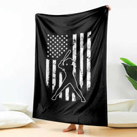 Vintage Patriotic Softball Throw Blanket Girls Baseball Softball Player American Flag