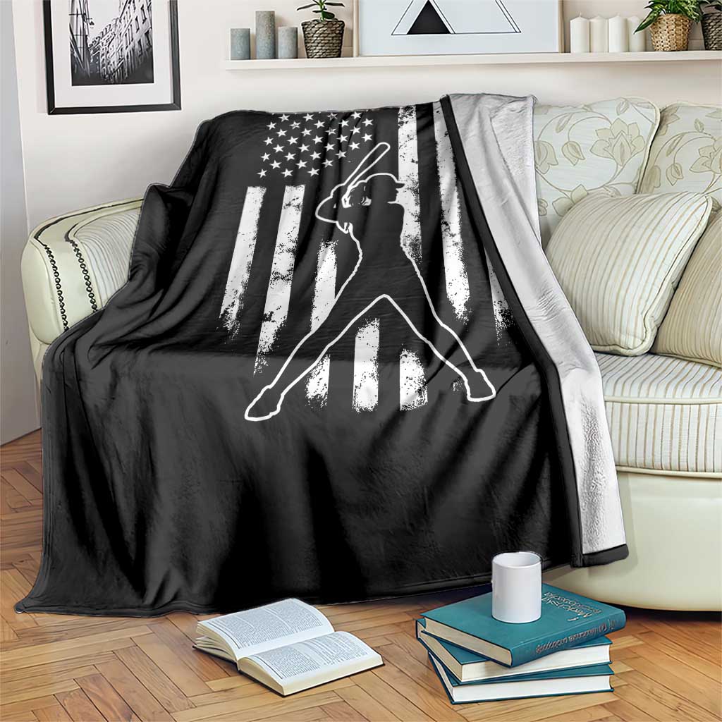 Vintage Patriotic Softball Throw Blanket Girls Baseball Softball Player American Flag