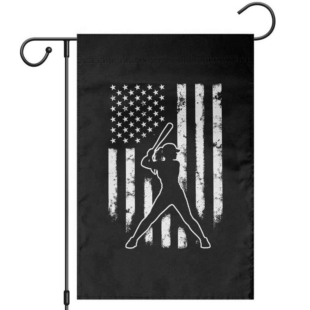 Vintage Patriotic Softball Garden Flag Girls Baseball Softball Player American Flag
