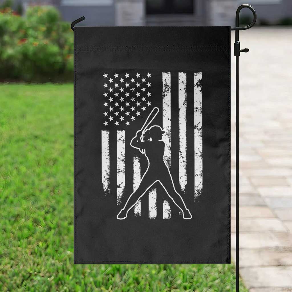 Vintage Patriotic Softball Garden Flag Girls Baseball Softball Player American Flag