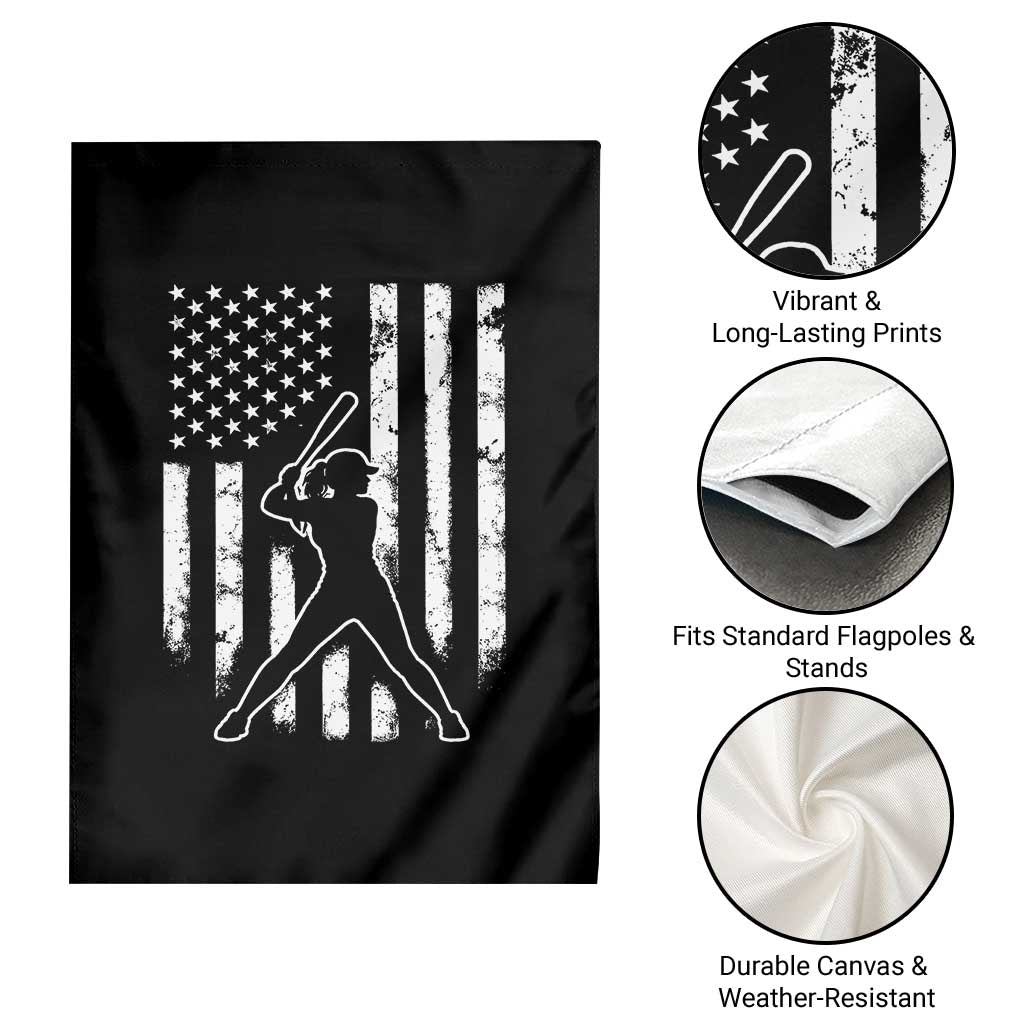 Vintage Patriotic Softball Garden Flag Girls Baseball Softball Player American Flag