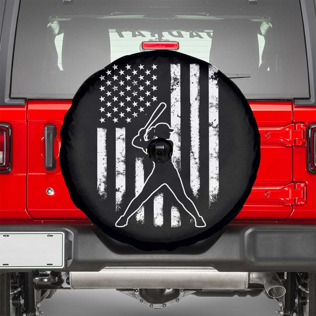 Vintage Patriotic Softball Spare Tire Cover Girls Baseball Softball Player American Flag