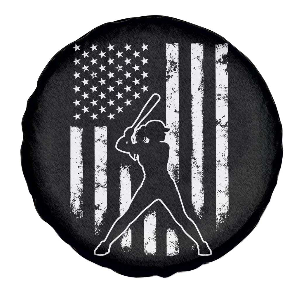 Vintage Patriotic Softball Spare Tire Cover Girls Baseball Softball Player American Flag