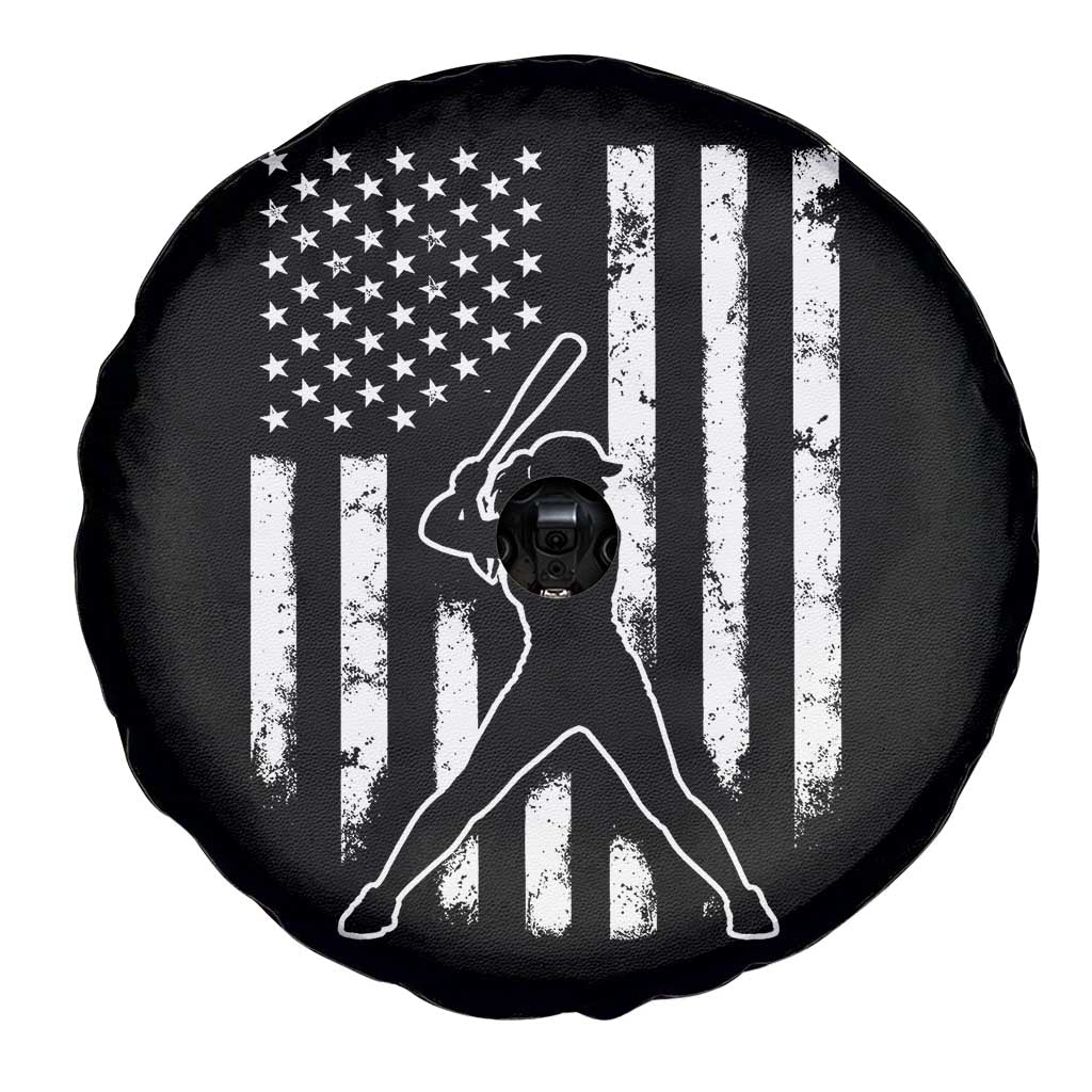 Vintage Patriotic Softball Spare Tire Cover Girls Baseball Softball Player American Flag
