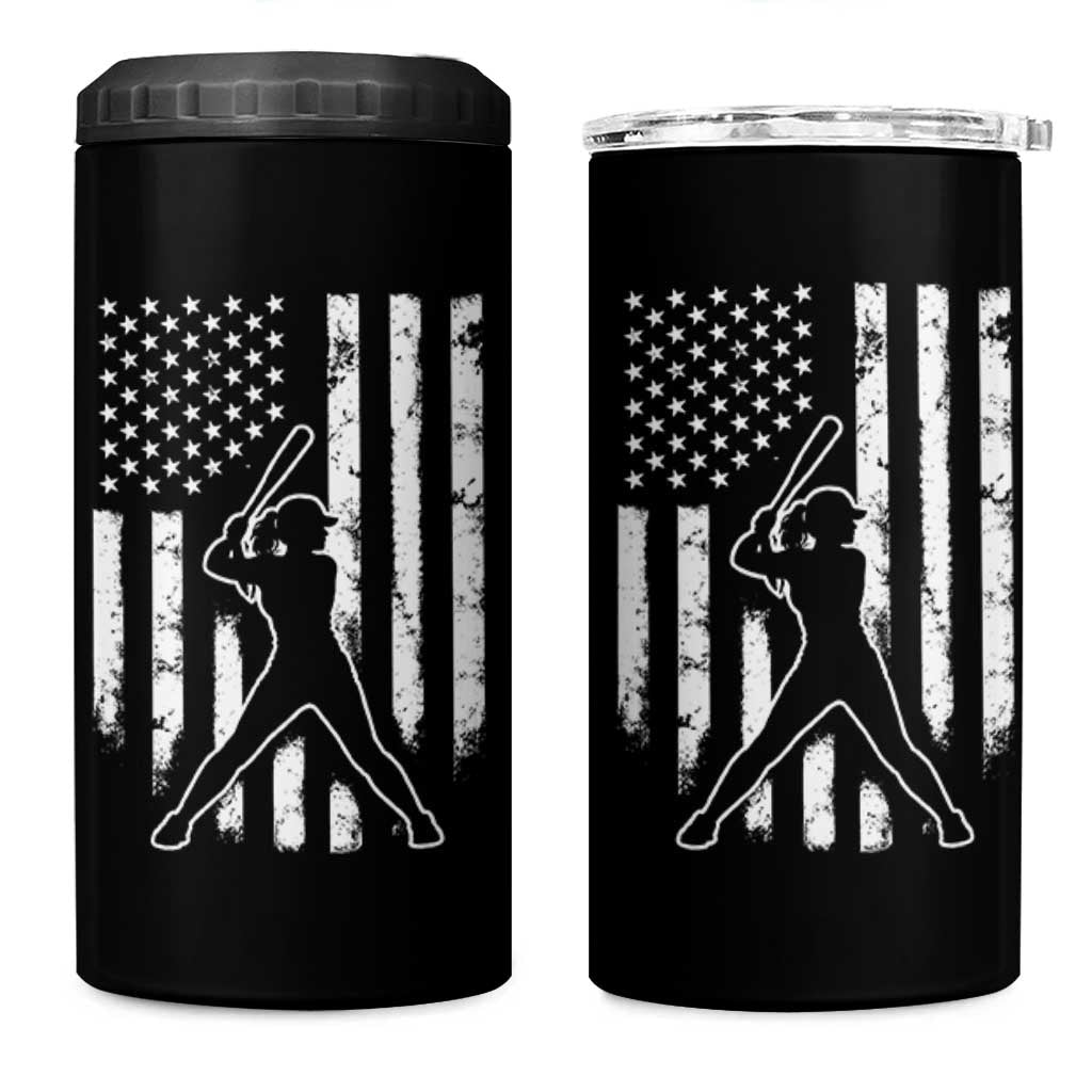 Vintage Patriotic Softball 4 in 1 Can Cooler Tumbler Girls Baseball Softball Player American Flag