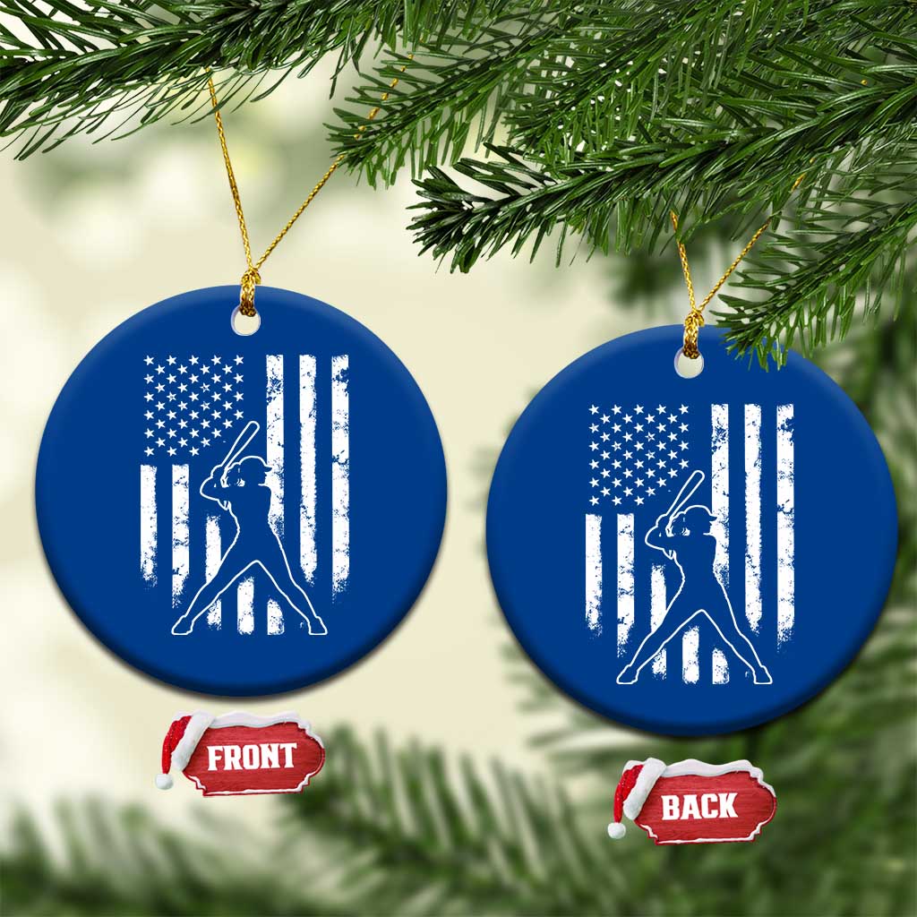 Vintage Patriotic Softball Ceramic Ornament Girls Baseball Softball Player American Flag