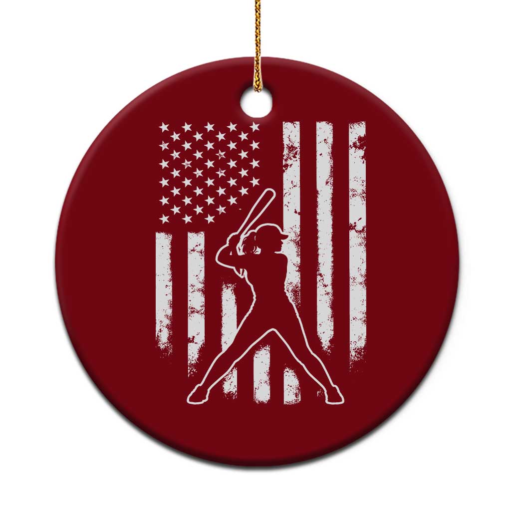 Vintage Patriotic Softball Ceramic Ornament Girls Baseball Softball Player American Flag