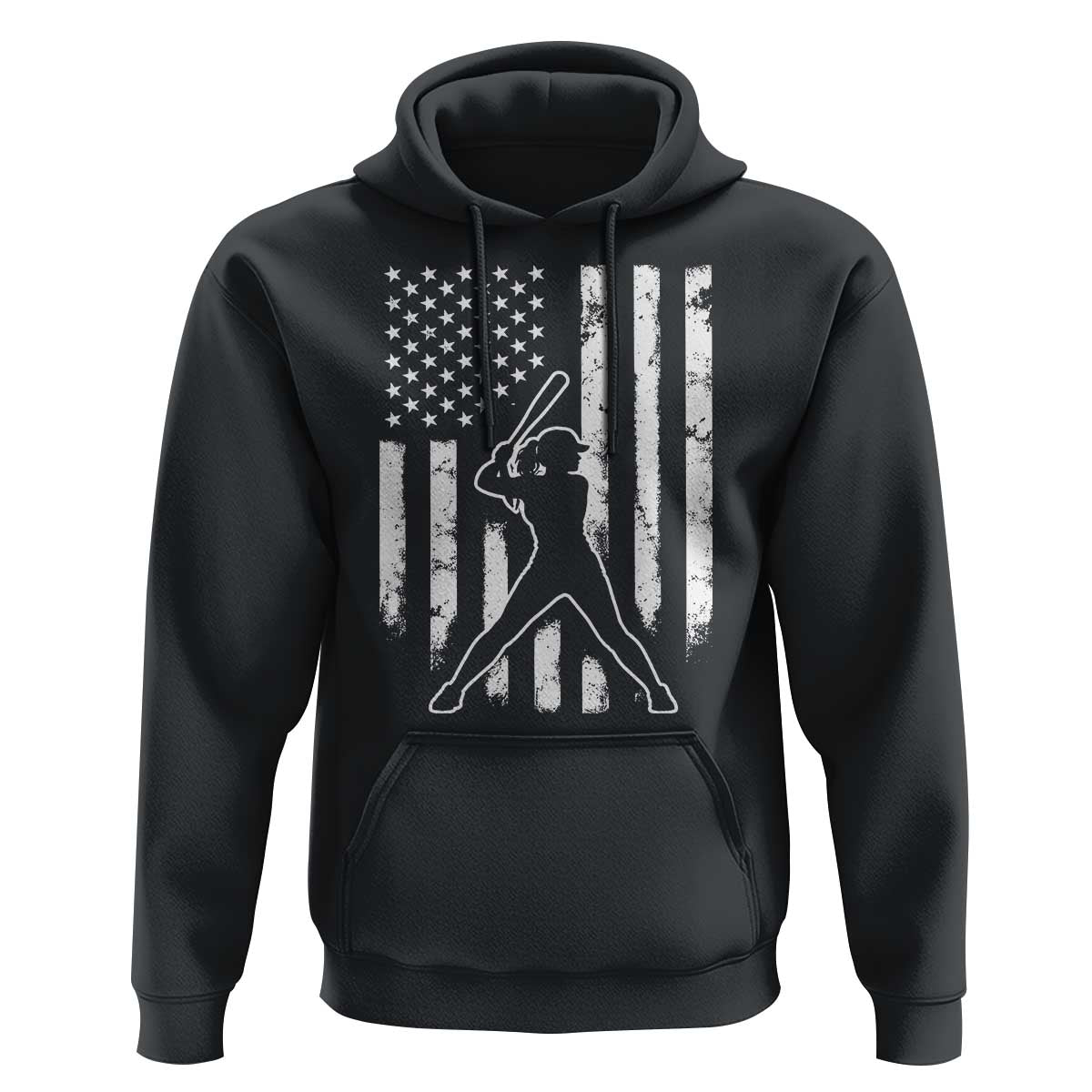 Vintage Patriotic Softball Hoodie Girls Baseball Softball Player American Flag