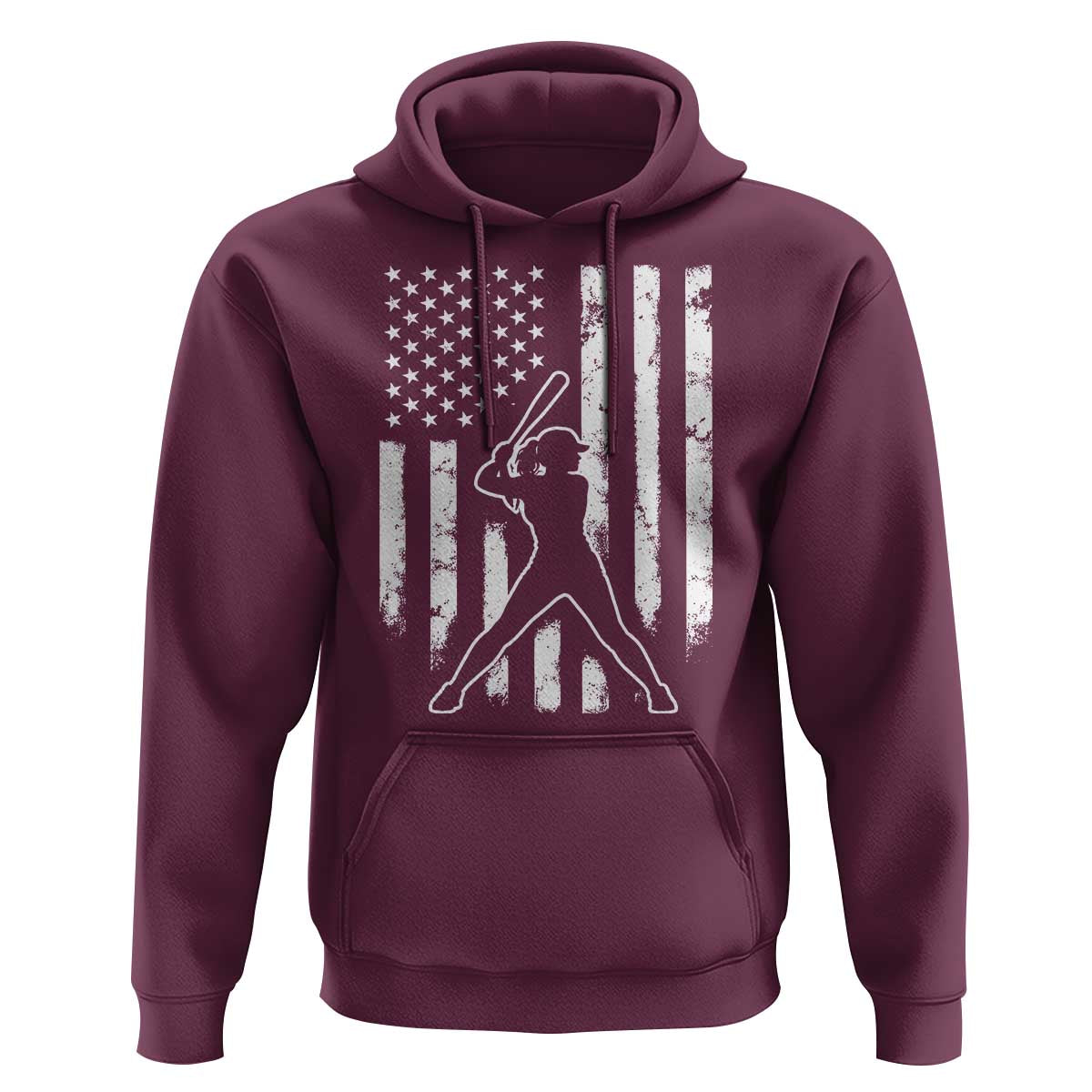 Vintage Patriotic Softball Hoodie Girls Baseball Softball Player American Flag