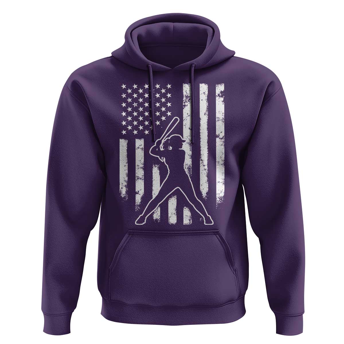 Vintage Patriotic Softball Hoodie Girls Baseball Softball Player American Flag