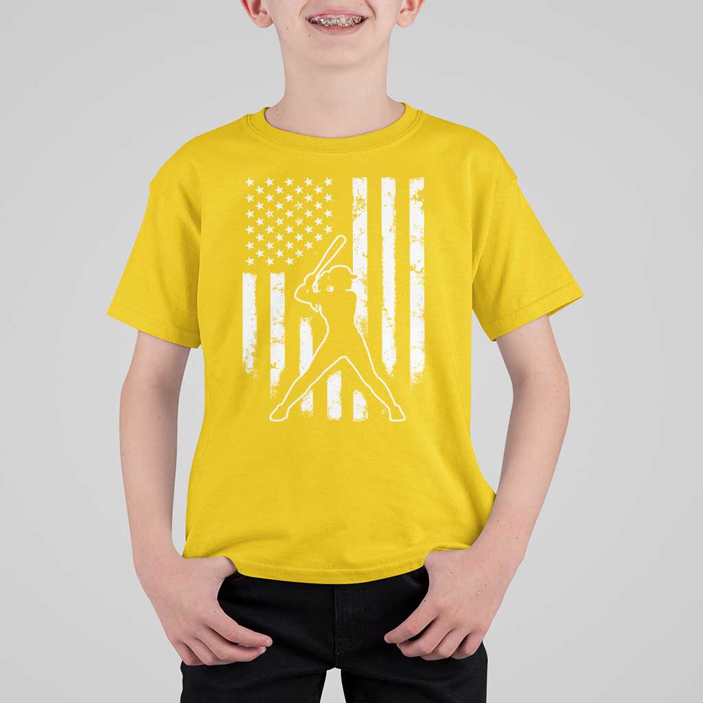 Vintage Patriotic Softball T Shirt For Kid Girls Baseball Softball Player American Flag