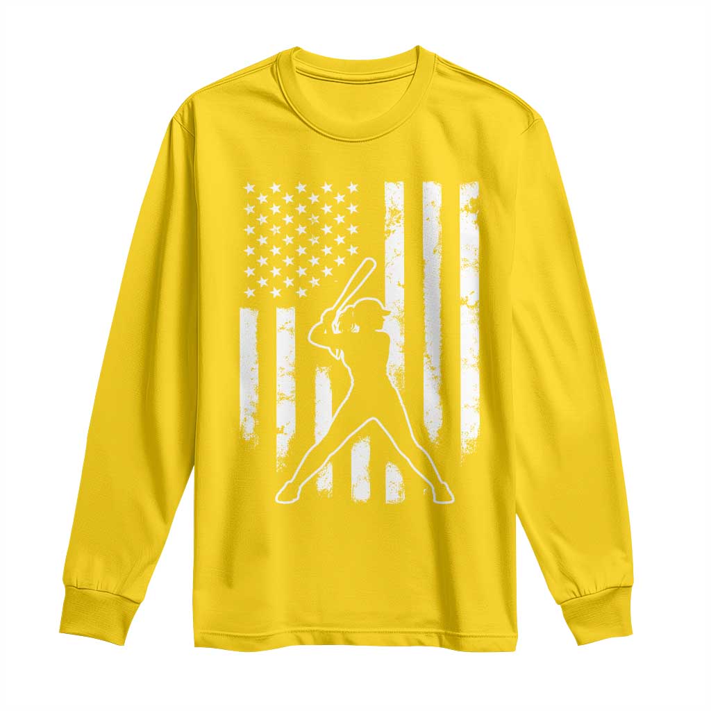 Vintage Patriotic Softball Long Sleeve Shirt Girls Baseball Softball Player American Flag