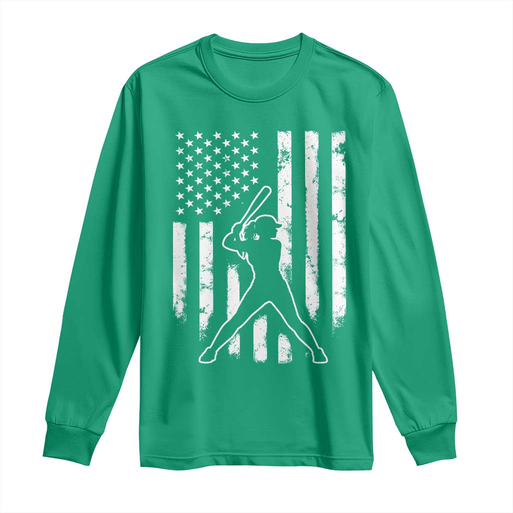 Vintage Patriotic Softball Long Sleeve Shirt Girls Baseball Softball Player American Flag