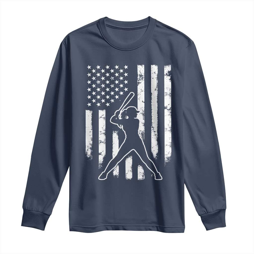 Vintage Patriotic Softball Long Sleeve Shirt Girls Baseball Softball Player American Flag