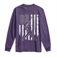Vintage Patriotic Softball Long Sleeve Shirt Girls Baseball Softball Player American Flag