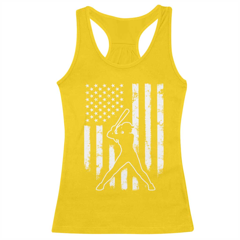 Vintage Patriotic Softball Racerback Tank Top Girls Baseball Softball Player American Flag