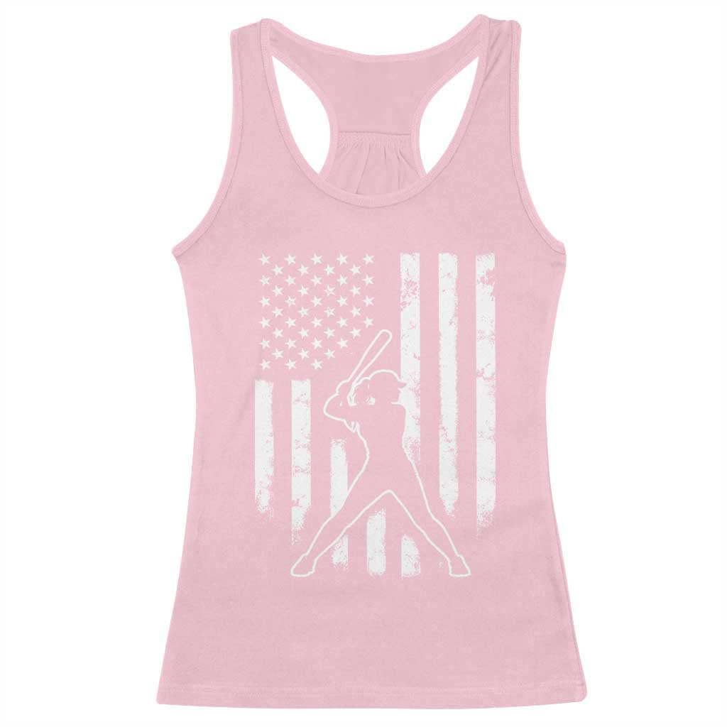 Vintage Patriotic Softball Racerback Tank Top Girls Baseball Softball Player American Flag