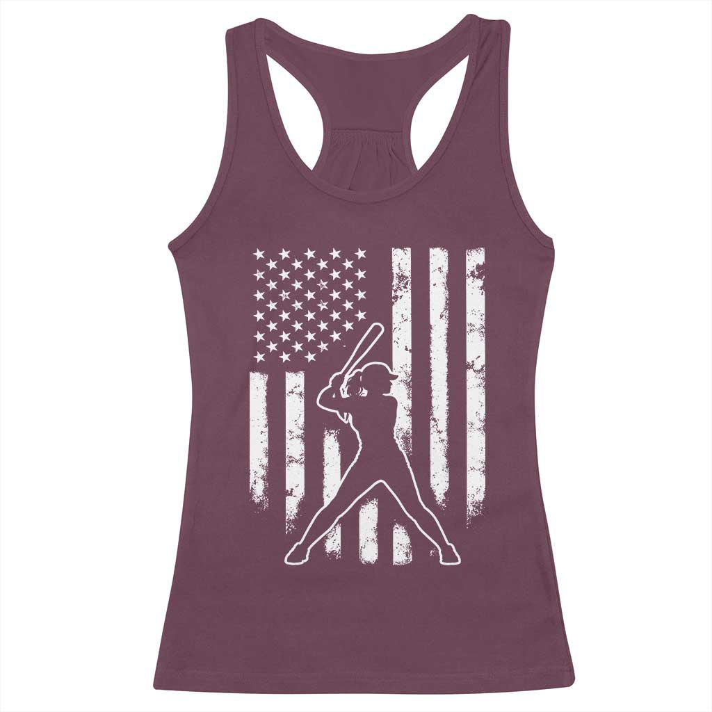 Vintage Patriotic Softball Racerback Tank Top Girls Baseball Softball Player American Flag
