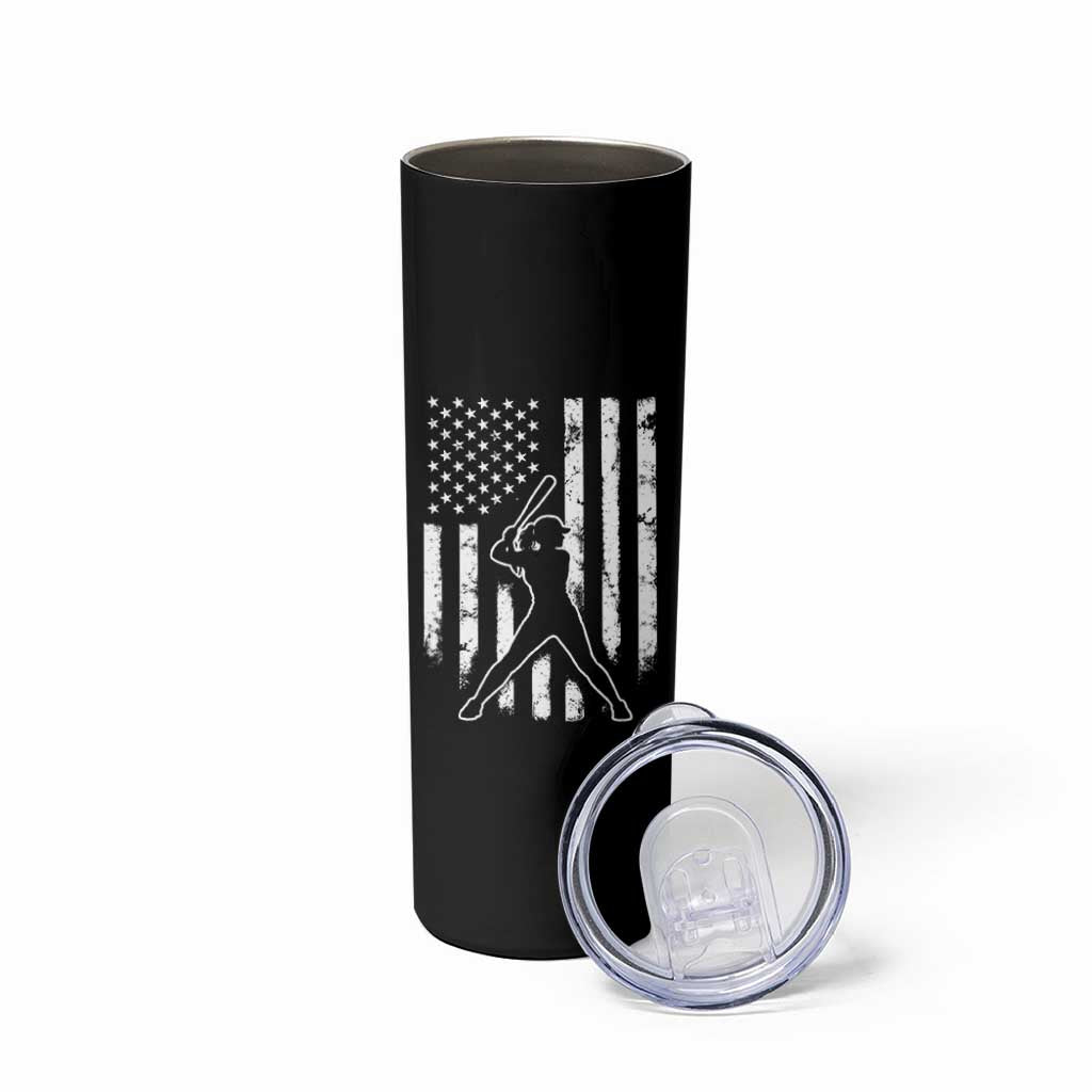 Vintage Patriotic Softball Skinny Tumbler Girls Baseball Softball Player American Flag
