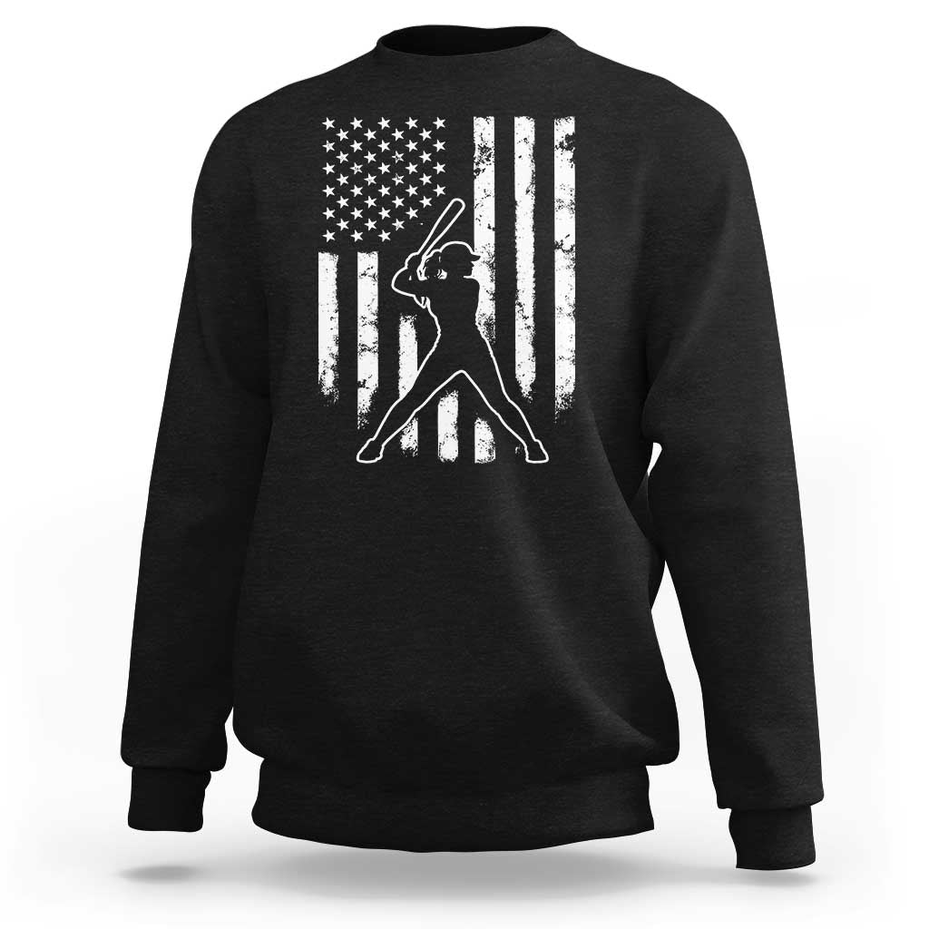 Vintage Patriotic Softball Sweatshirt Girls Baseball Softball Player American Flag