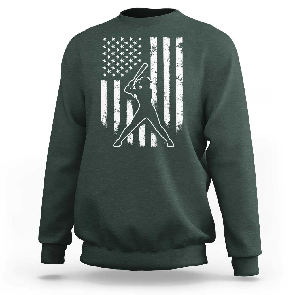 Vintage Patriotic Softball Sweatshirt Girls Baseball Softball Player American Flag
