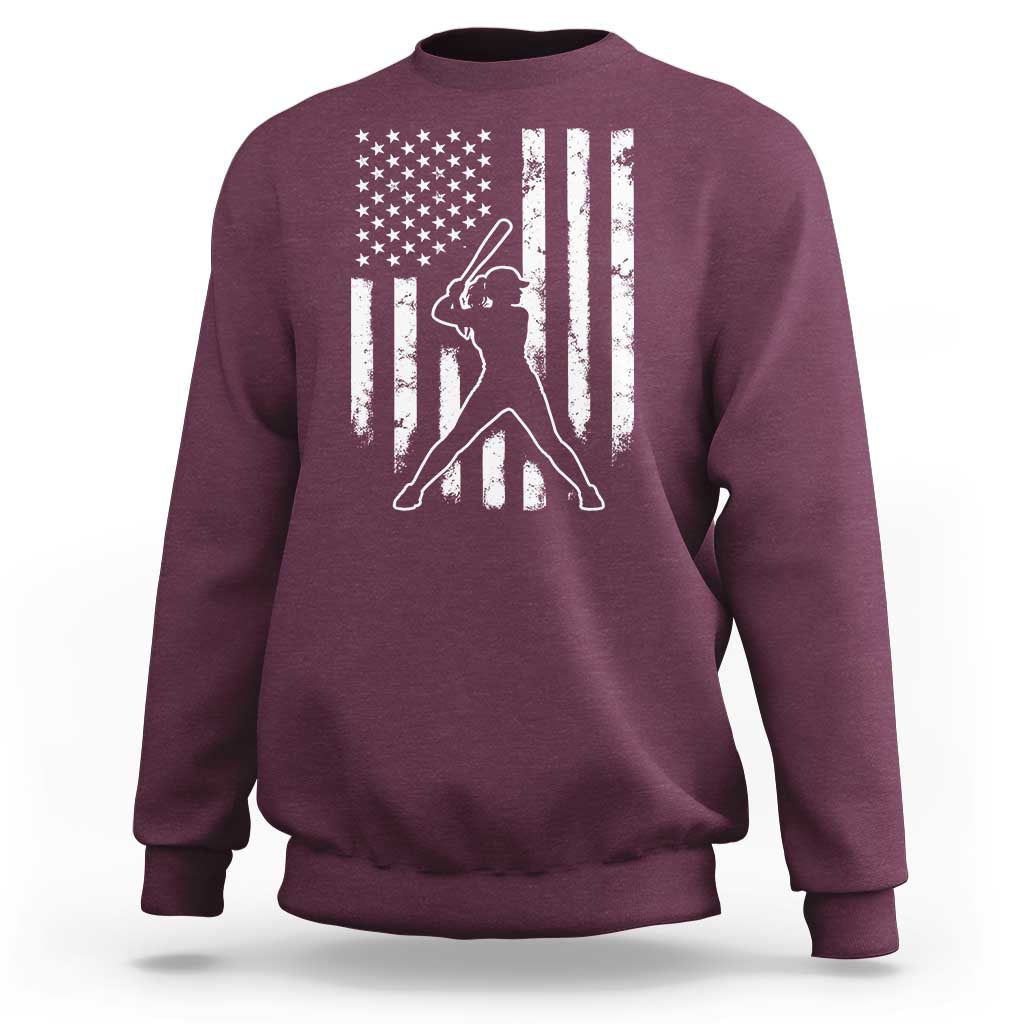 Vintage Patriotic Softball Sweatshirt Girls Baseball Softball Player American Flag