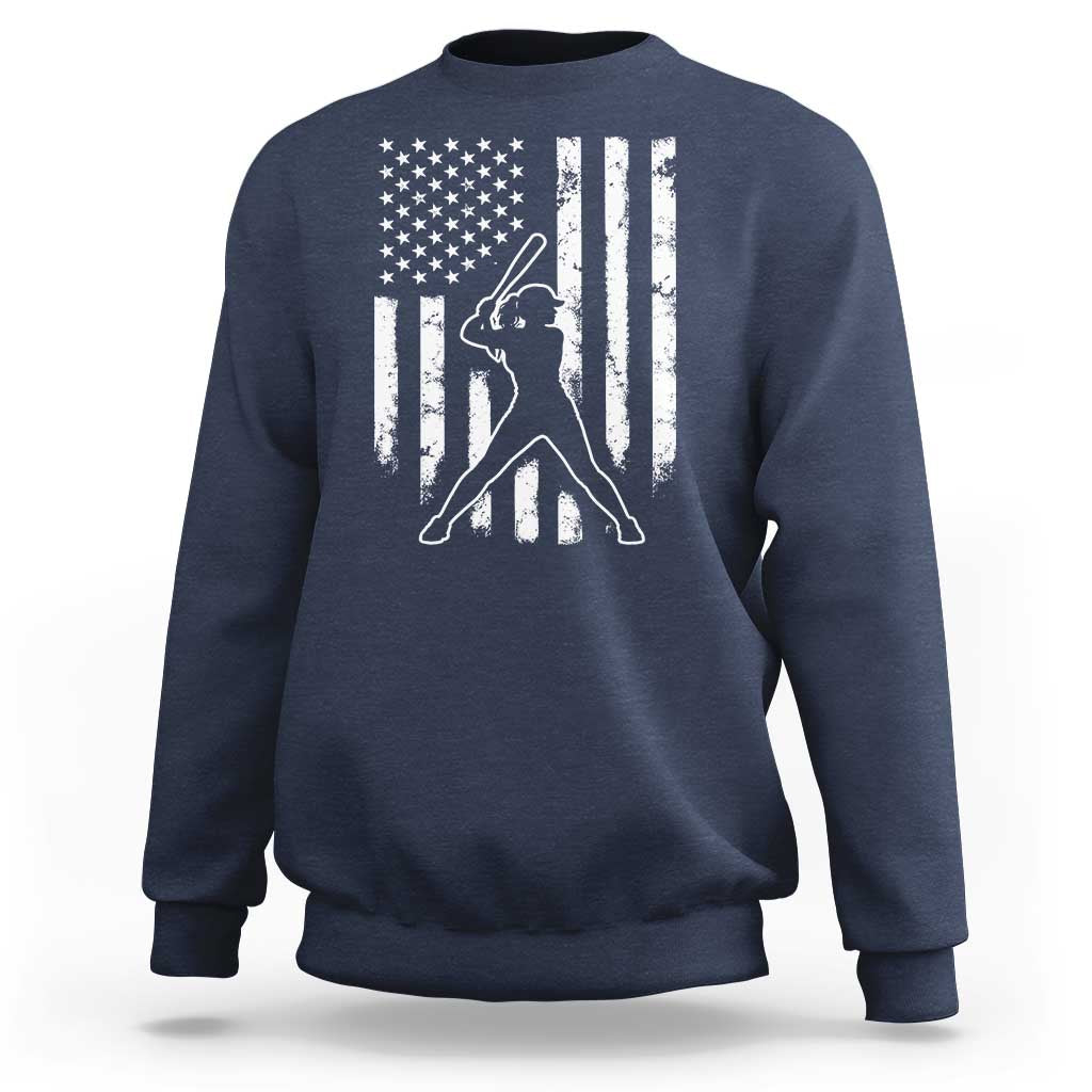 Vintage Patriotic Softball Sweatshirt Girls Baseball Softball Player American Flag