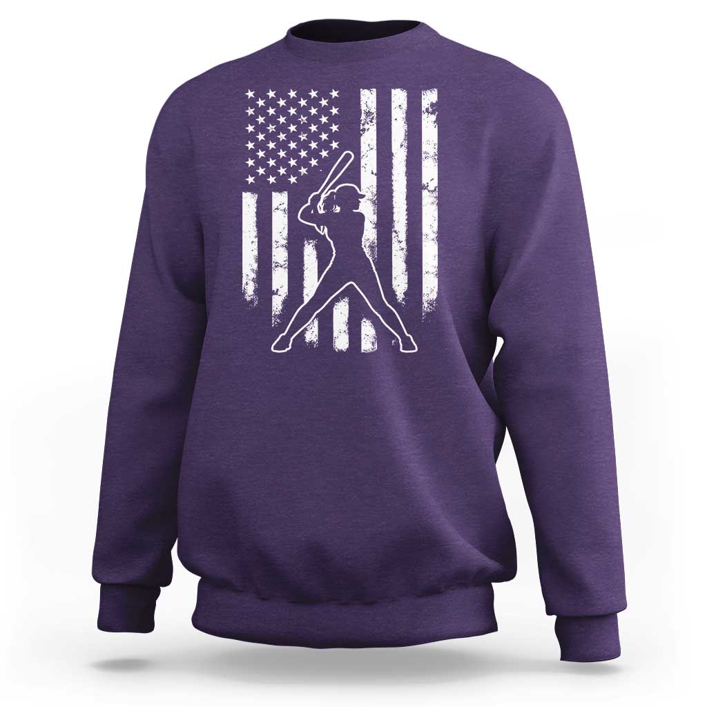 Vintage Patriotic Softball Sweatshirt Girls Baseball Softball Player American Flag