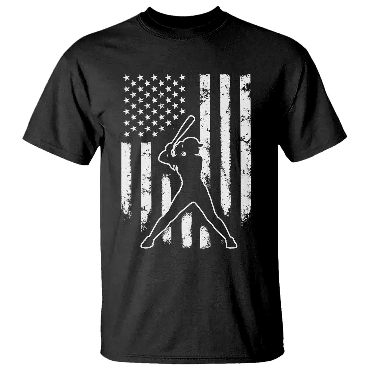 Vintage Patriotic Softball T Shirt Girls Baseball Softball Player American Flag