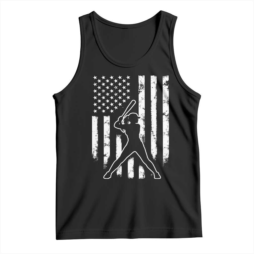 Vintage Patriotic Softball Tank Top Girls Baseball Softball Player American Flag