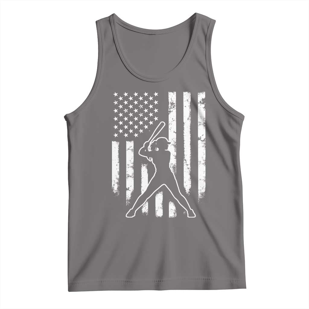 Vintage Patriotic Softball Tank Top Girls Baseball Softball Player American Flag