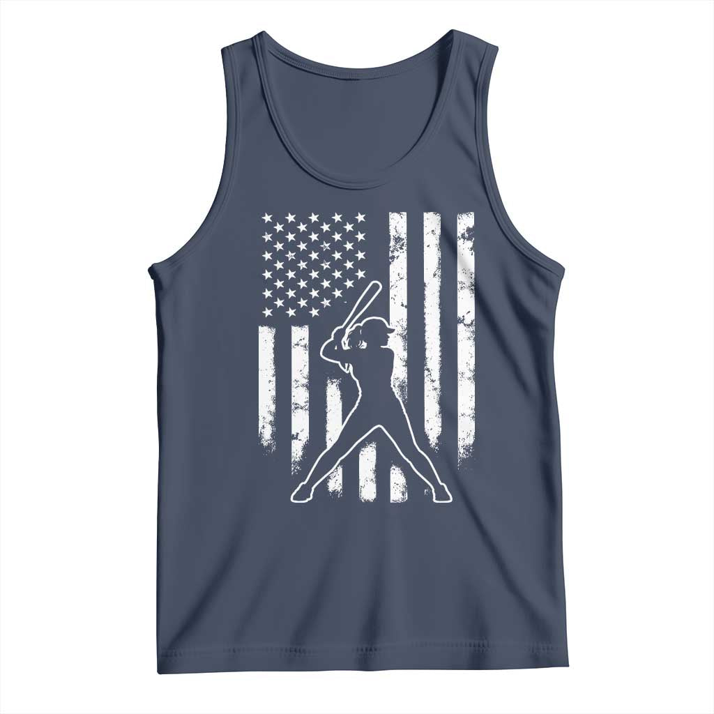Vintage Patriotic Softball Tank Top Girls Baseball Softball Player American Flag