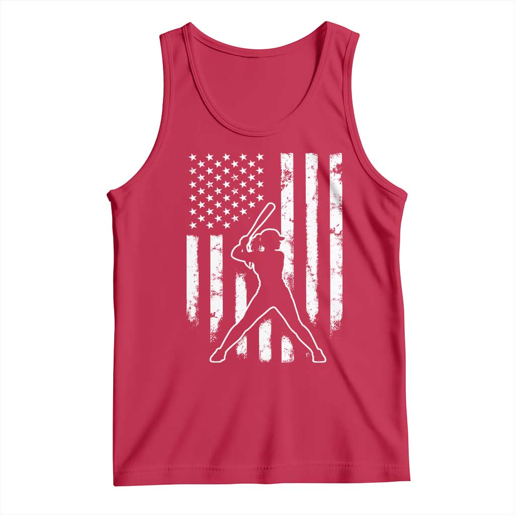 Vintage Patriotic Softball Tank Top Girls Baseball Softball Player American Flag