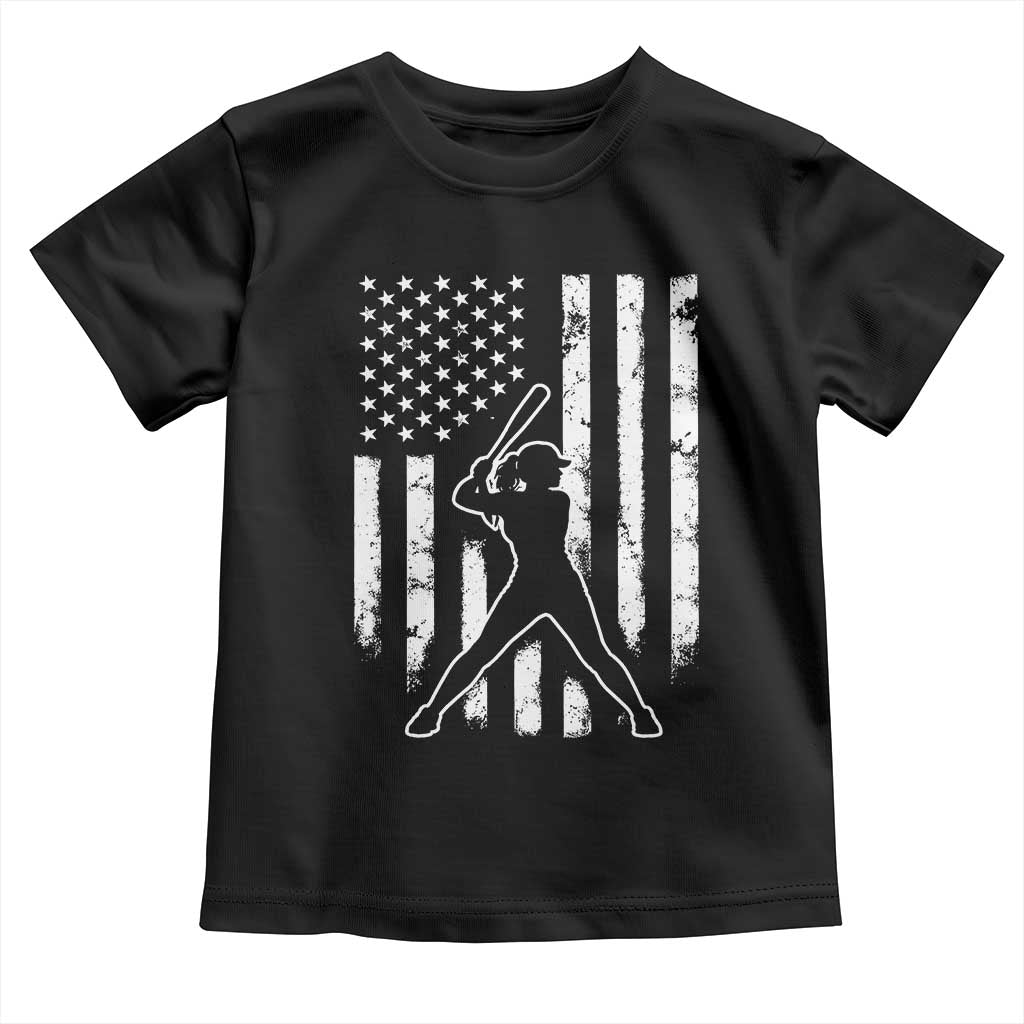 Vintage Patriotic Softball Toddler T Shirt Girls Baseball Softball Player American Flag