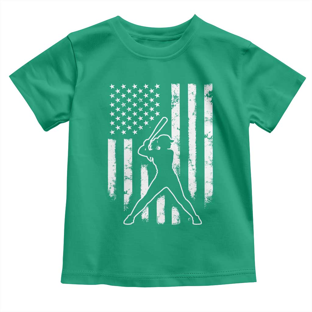 Vintage Patriotic Softball Toddler T Shirt Girls Baseball Softball Player American Flag