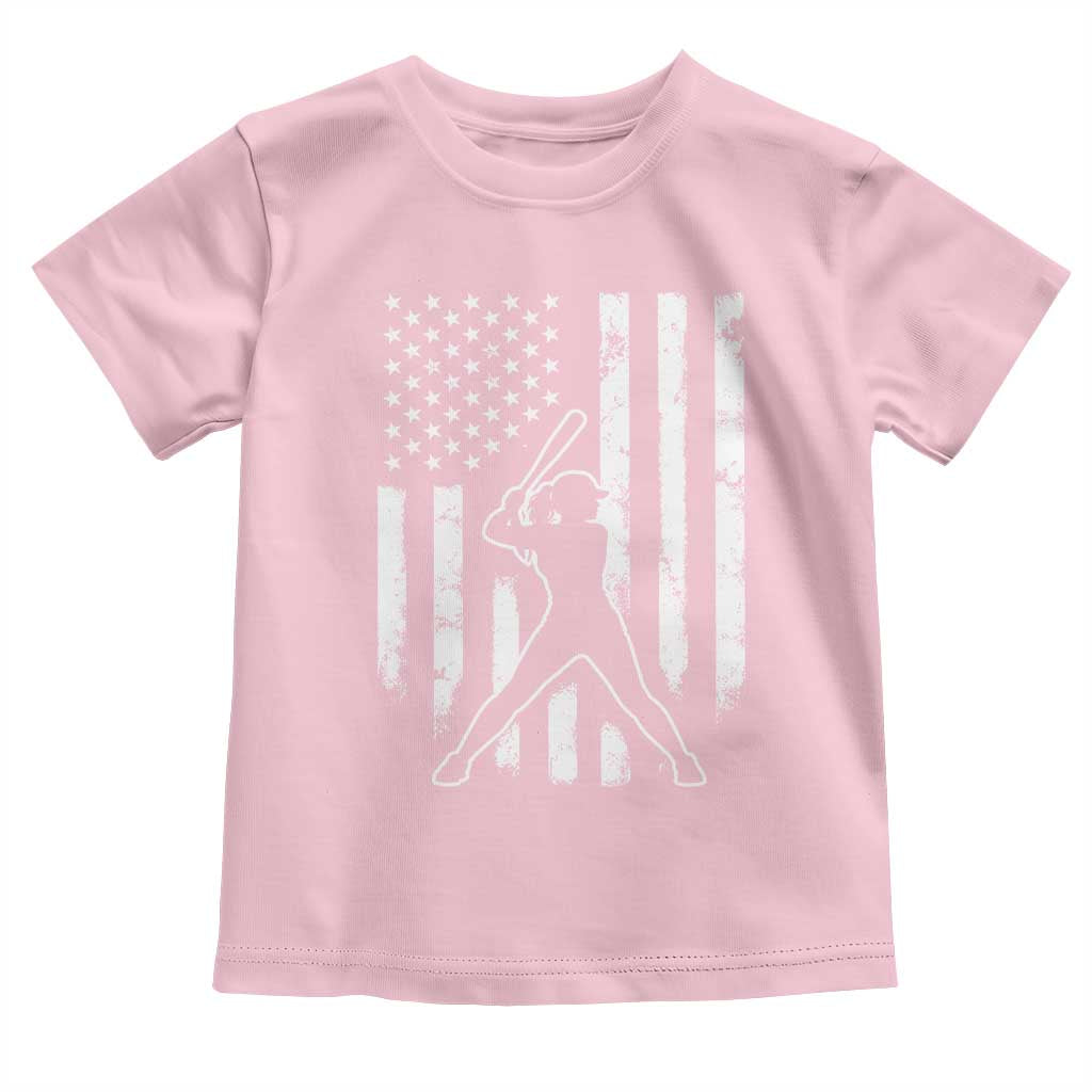 Vintage Patriotic Softball Toddler T Shirt Girls Baseball Softball Player American Flag