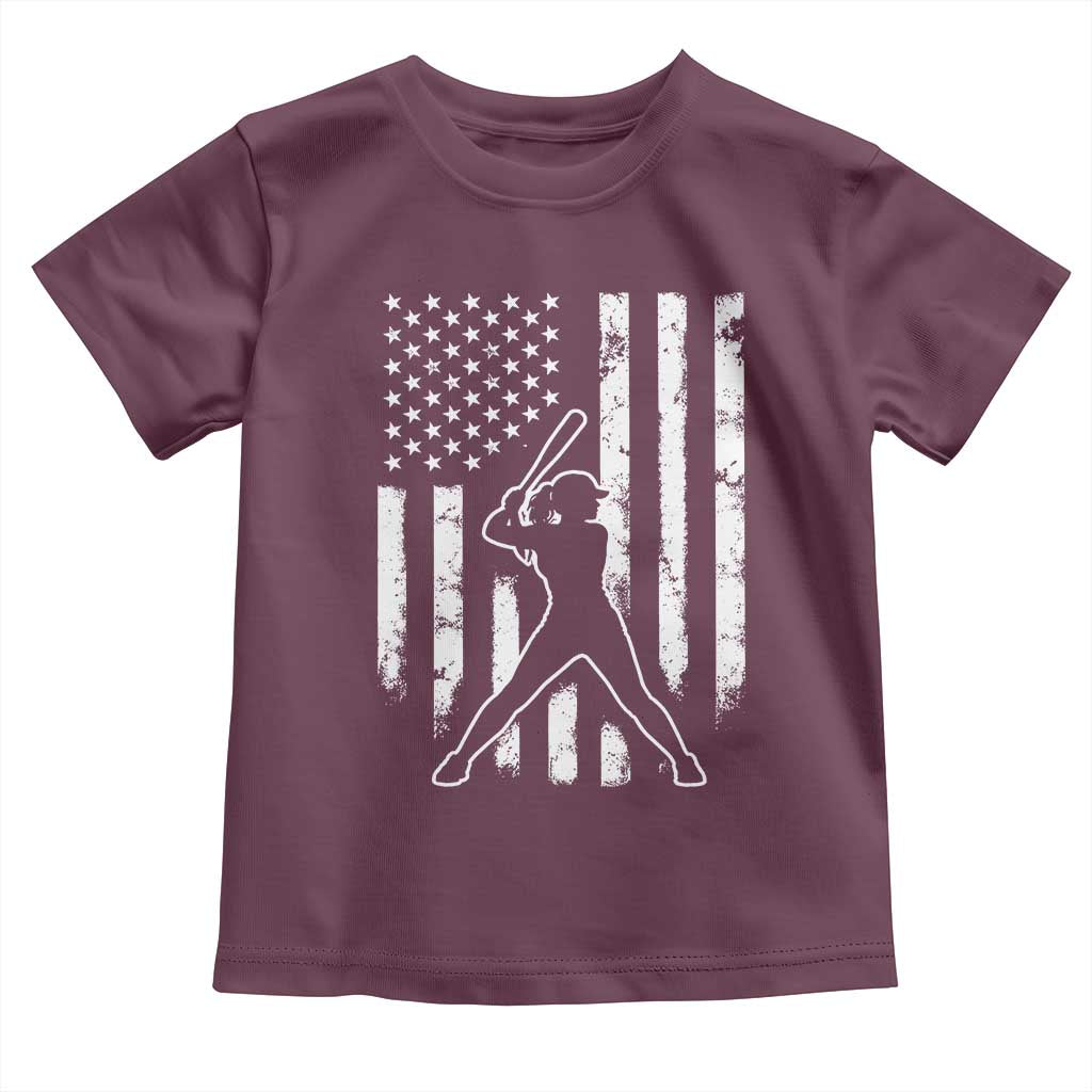 Vintage Patriotic Softball Toddler T Shirt Girls Baseball Softball Player American Flag