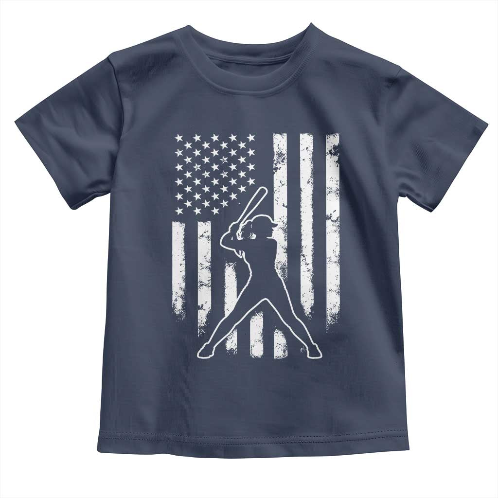 Vintage Patriotic Softball Toddler T Shirt Girls Baseball Softball Player American Flag