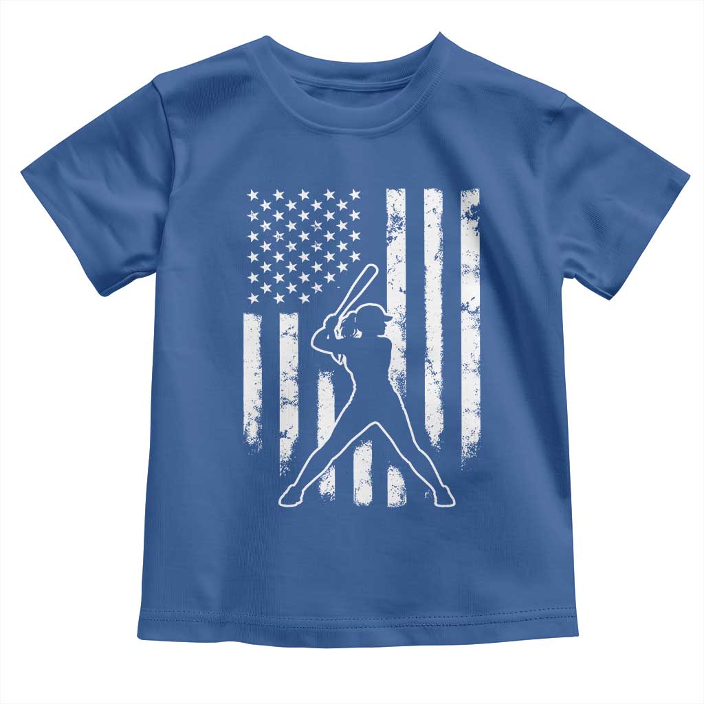 Vintage Patriotic Softball Toddler T Shirt Girls Baseball Softball Player American Flag