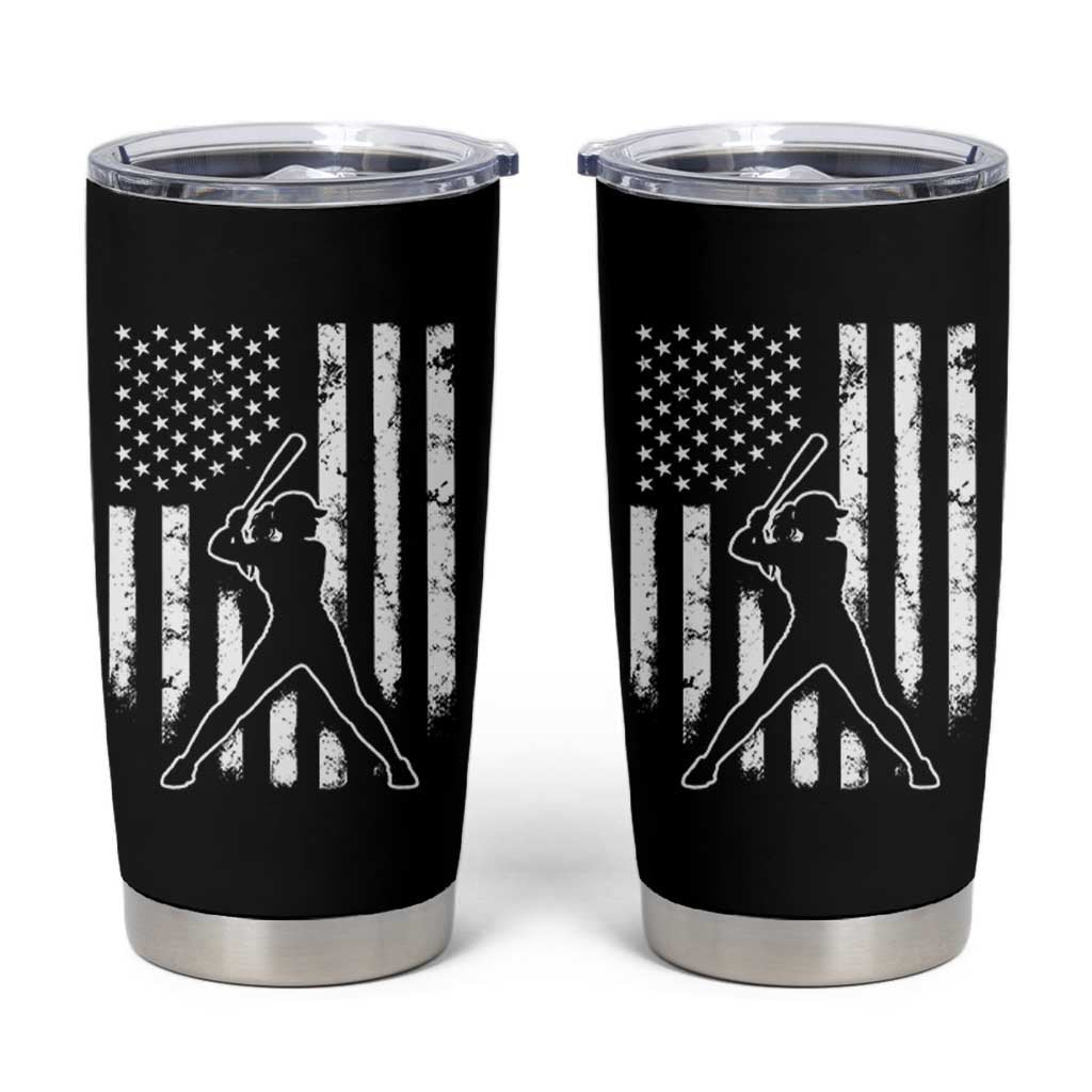 Vintage Patriotic Softball Tumbler Cup Girls Baseball Softball Player American Flag