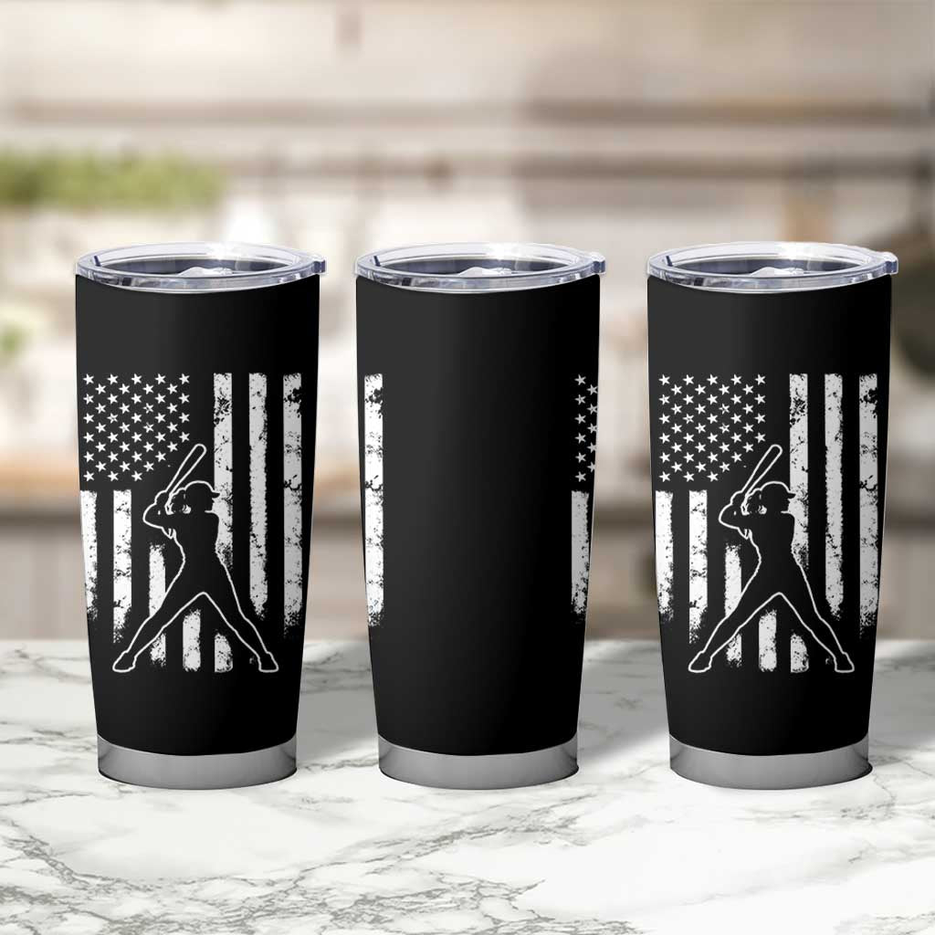 Vintage Patriotic Softball Tumbler Cup Girls Baseball Softball Player American Flag