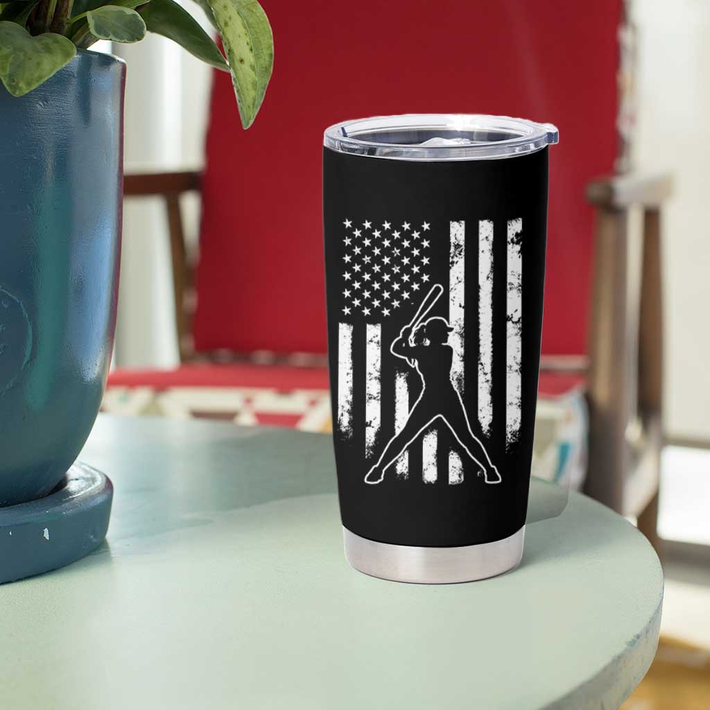 Vintage Patriotic Softball Tumbler Cup Girls Baseball Softball Player American Flag
