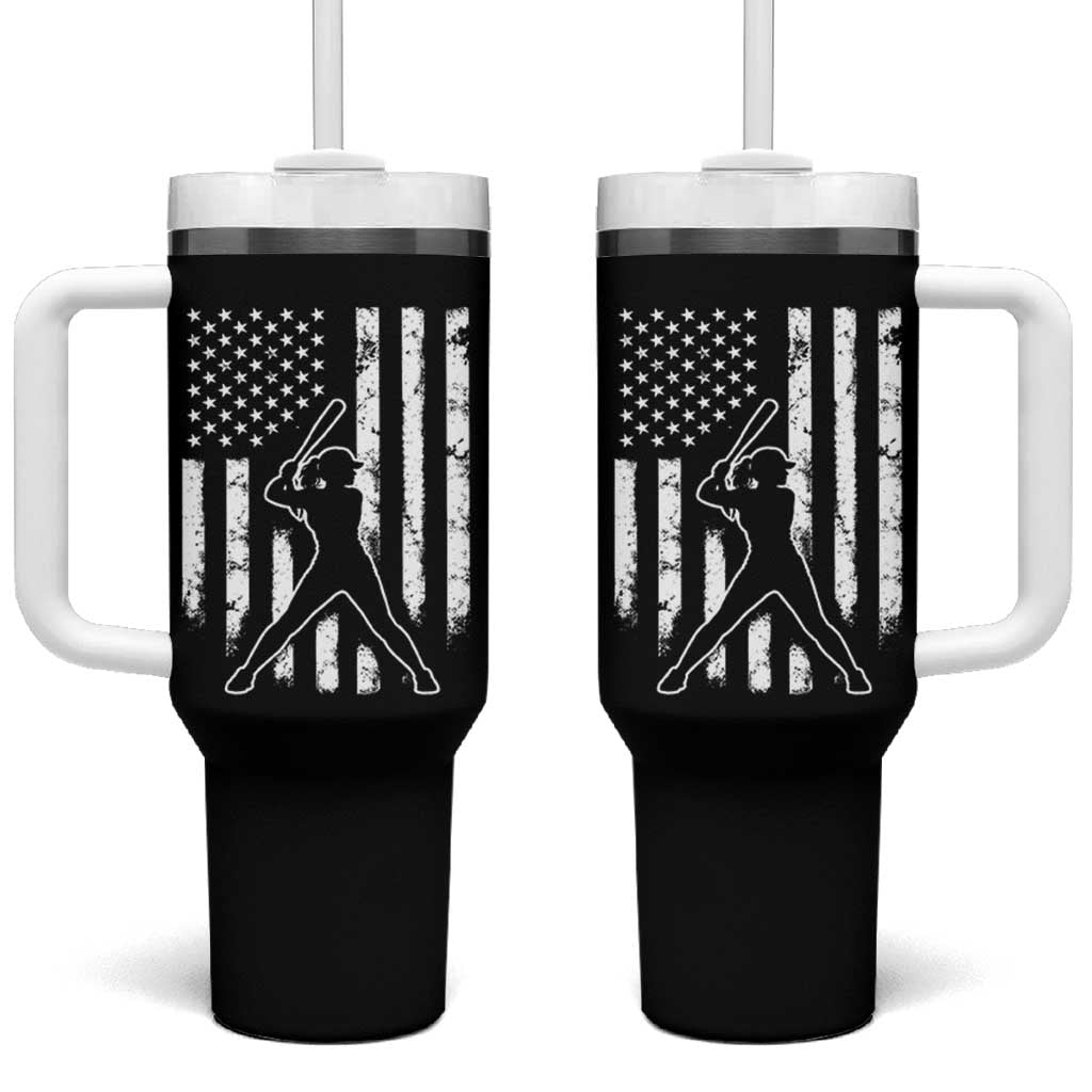 Vintage Patriotic Softball Tumbler With Handle Girls Baseball Softball Player American Flag
