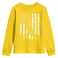 Vintage Patriotic Softball Youth Sweatshirt Girls Baseball Softball Player American Flag