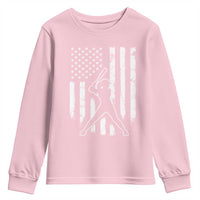 Vintage Patriotic Softball Youth Sweatshirt Girls Baseball Softball Player American Flag