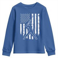 Vintage Patriotic Softball Youth Sweatshirt Girls Baseball Softball Player American Flag