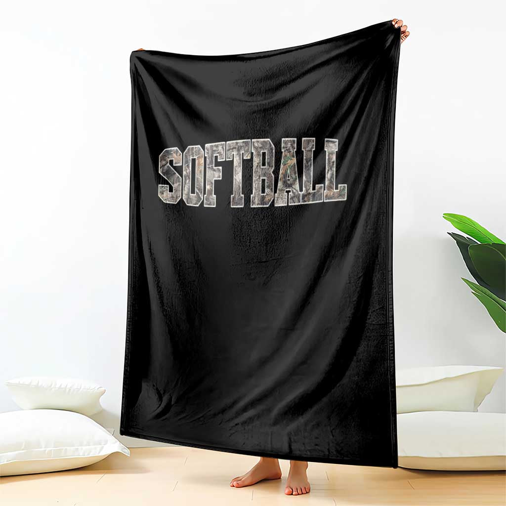 Camo Softball Throw Blanket Vintage Camouflage Softball Varsity Game Day