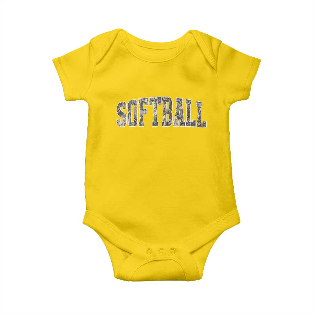 Camo Softball Baby Onesie Vintage Camouflage Softball Varsity Game Day