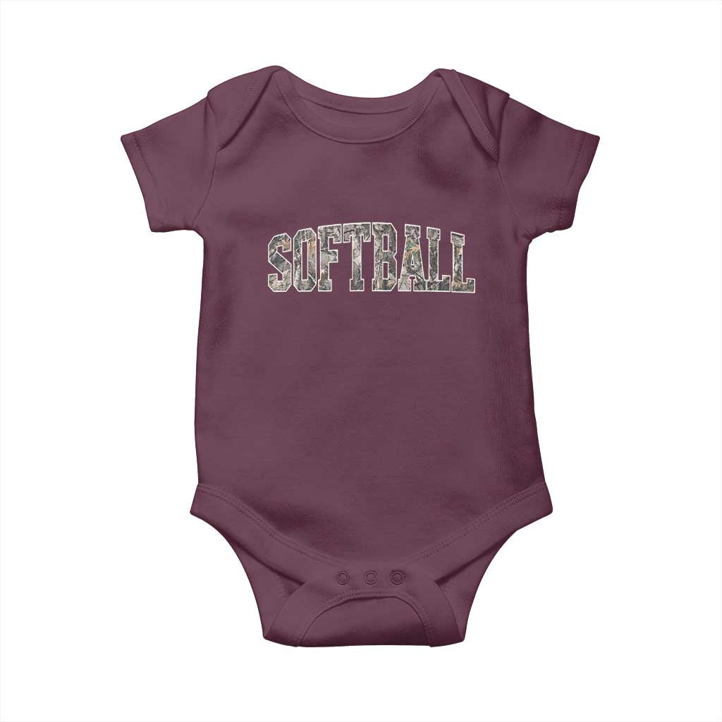 Camo Softball Baby Onesie Vintage Camouflage Softball Varsity Game Day