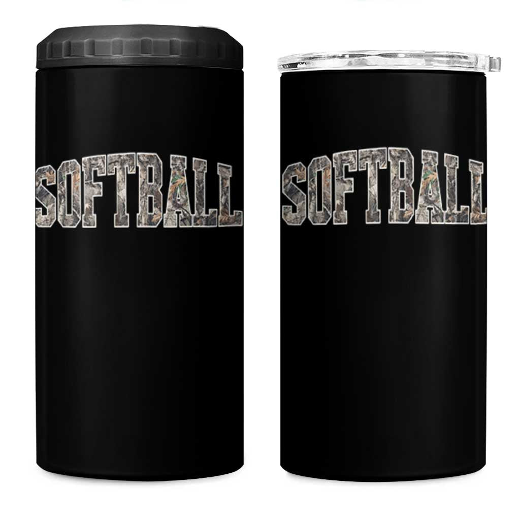 Camo Softball 4 in 1 Can Cooler Tumbler Vintage Camouflage Softball Varsity Game Day